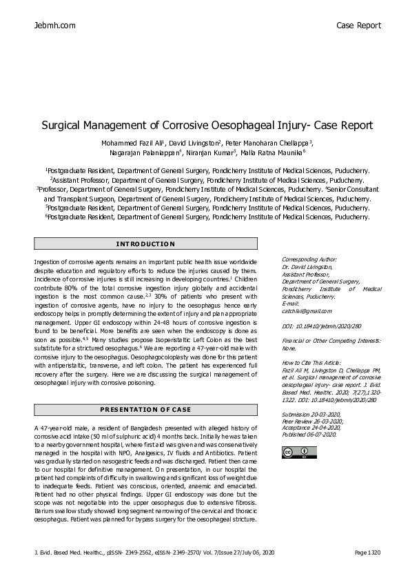 (PDF) Surgical Management of Corrosive Oesophageal Injury- Case Report