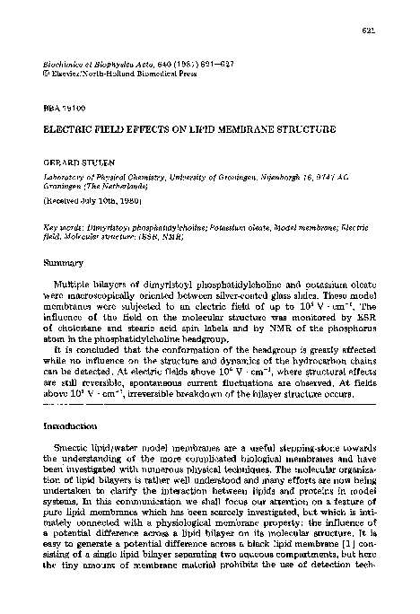 (PDF) Electric field effects on lipid membrane structure