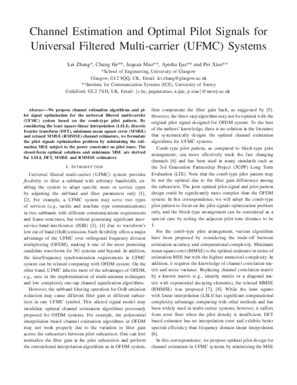 (PDF) Channel estimation and optimal pilot signals for universal ...