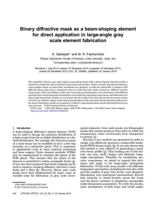 (PDF) Binary diffractive mask as a beam-shaping element for direct ...