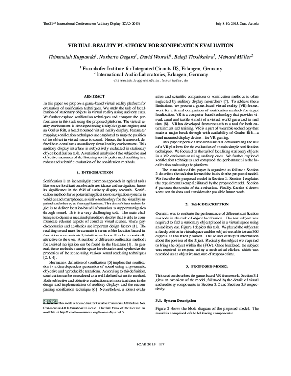 (PDF) Virtual reality platform for sonification evaluation