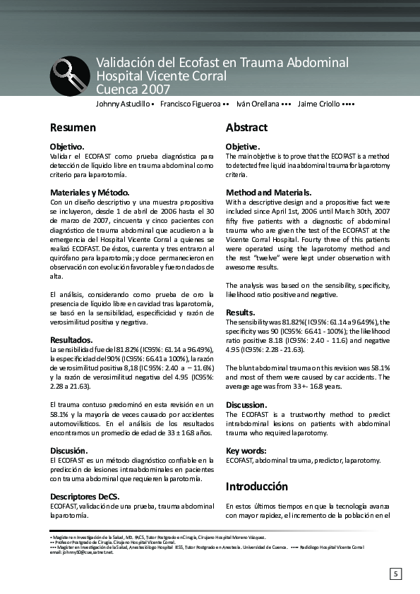 (PDF) Validación del Ecofast en Trauma Abdominal Hospital Vicente ...