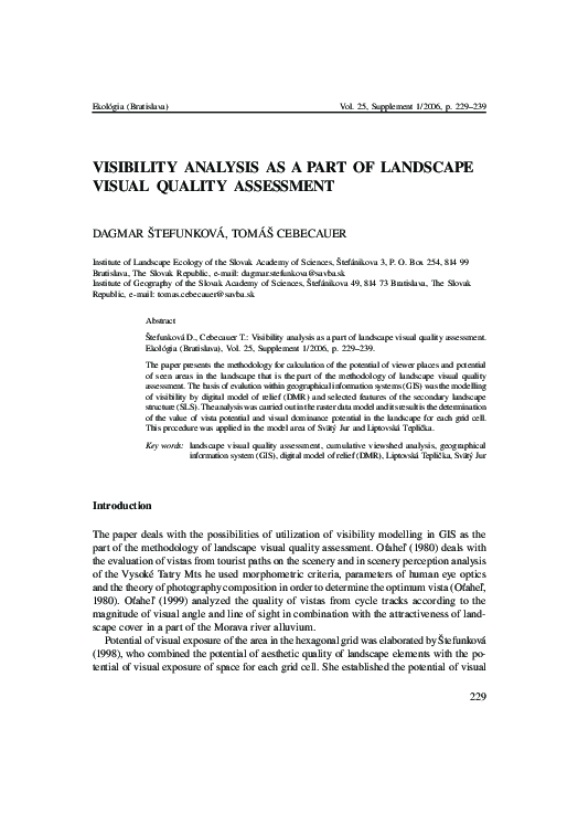 (PDF) Visibility analysis as a part of landscape visual quality assessment