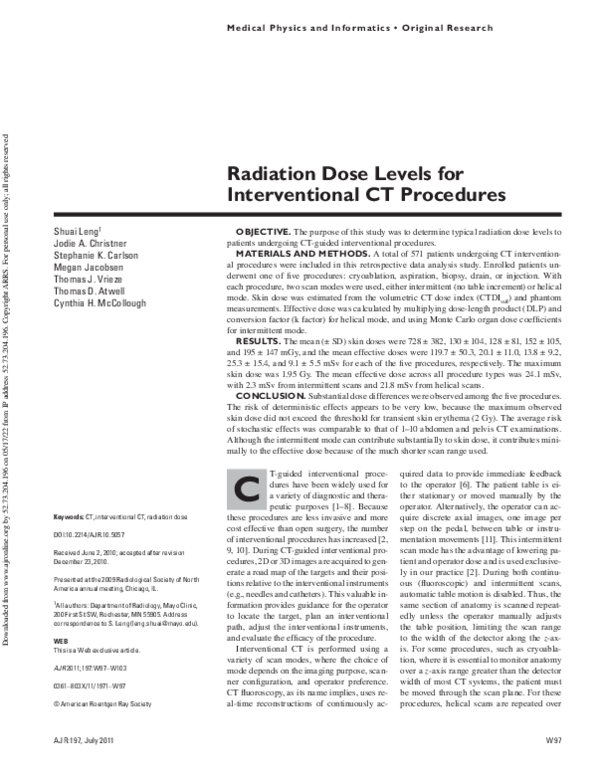 (PDF) Radiation Dose Levels for Interventional CT Procedures