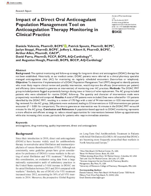 (PDF) Impact of a Direct Oral Anticoagulant Population Management Tool ...