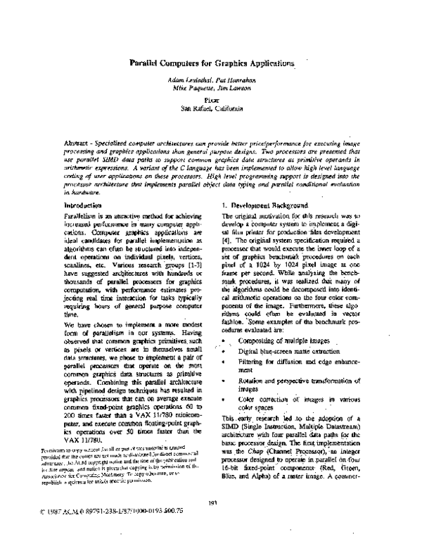 (PDF) Parallel computers for graphics applications adam levinthal
