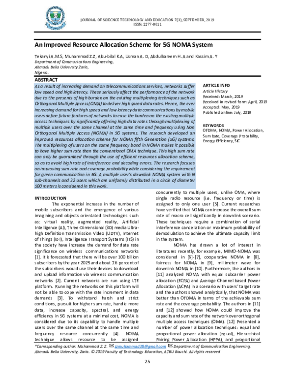 (PDF) An Improved Resource Allocation Scheme for 5G NOMA System