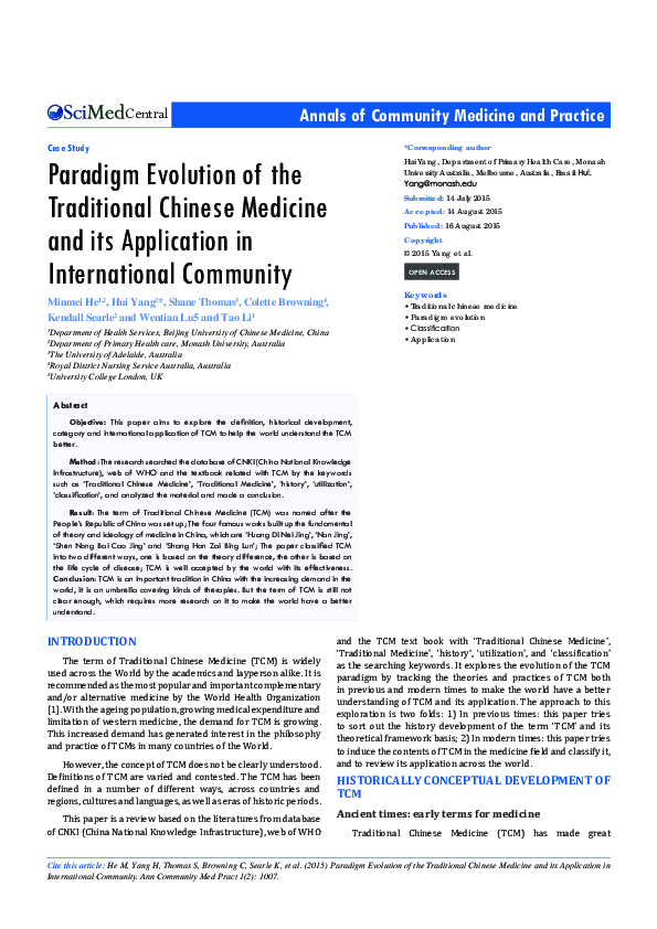 (PDF) Paradigm Evolution of the Traditional Chinese Medicine and its ...