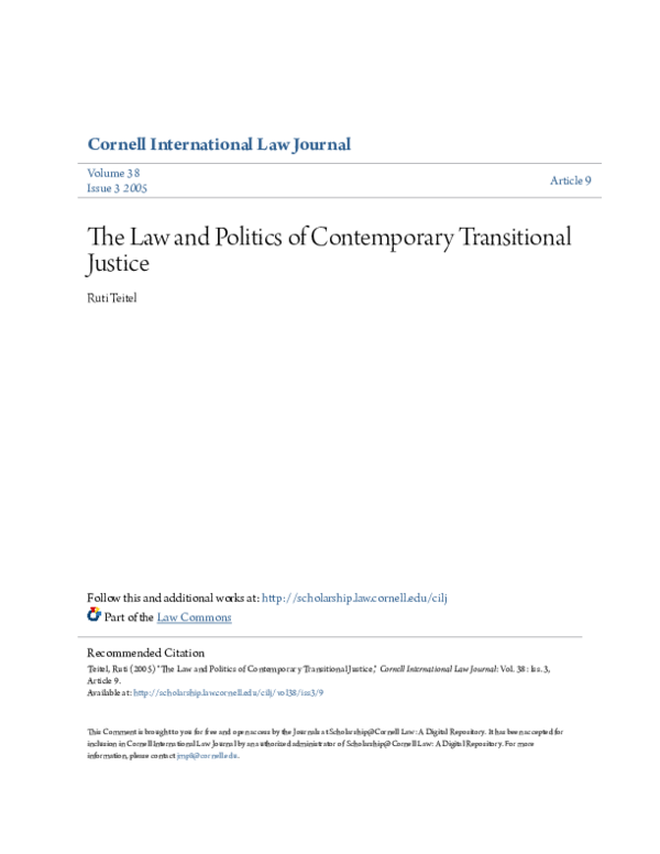 (PDF) The Law and Politics of Contemporary Transitional Justice
