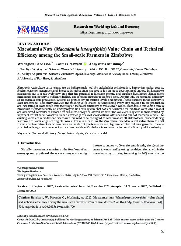 (PDF) Macadamia Nuts (Macadamia intergrifolia) Value Chain and