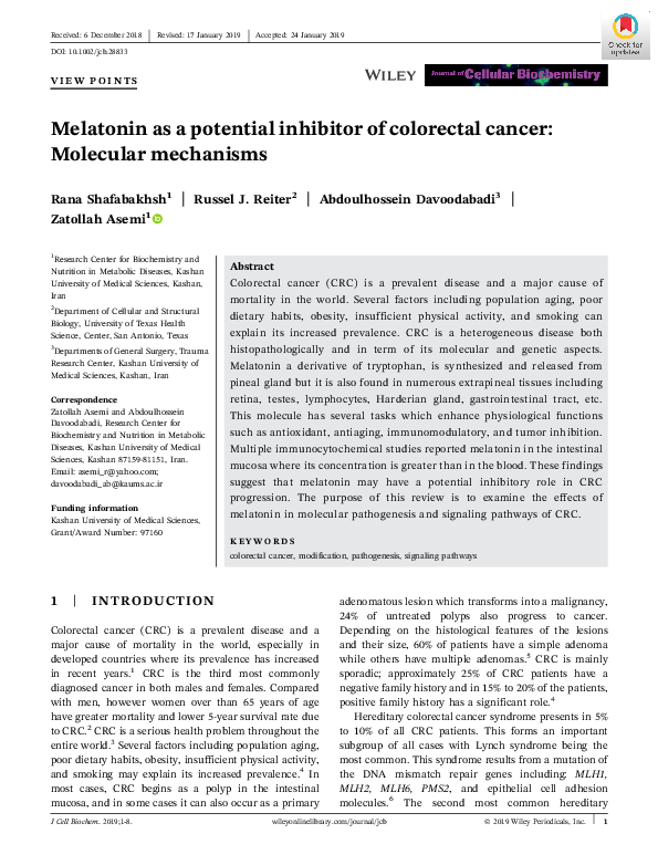 (PDF) Melatonin as a potential inhibitor of colorectal cancer ...