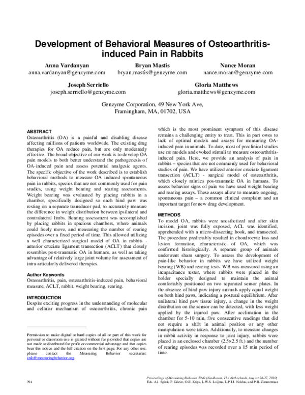 (PDF) 494 Development of Behavioral Measures of Osteoarthritis-Induced ...