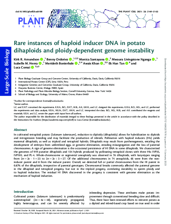(PDF) Rare instances of haploid inducer DNA in potato dihaploids and ...