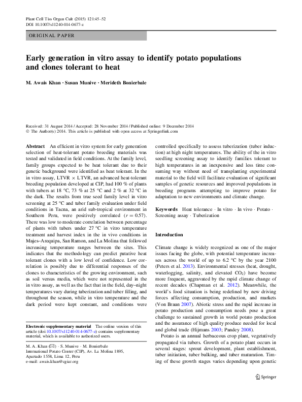 (PDF) Early generation in vitro assay to identify potato populations ...