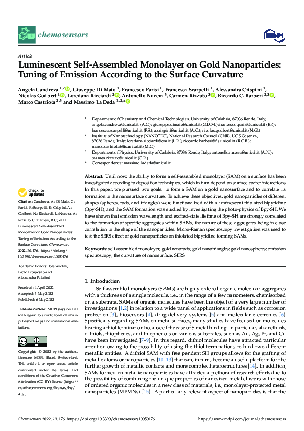 (PDF) Luminescent Self-Assembled Monolayer on Gold Nanoparticles ...