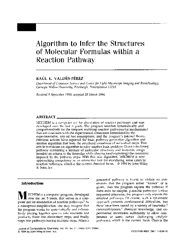 (PDF) Algorithm to infer the structures of molecular formulas within a ...