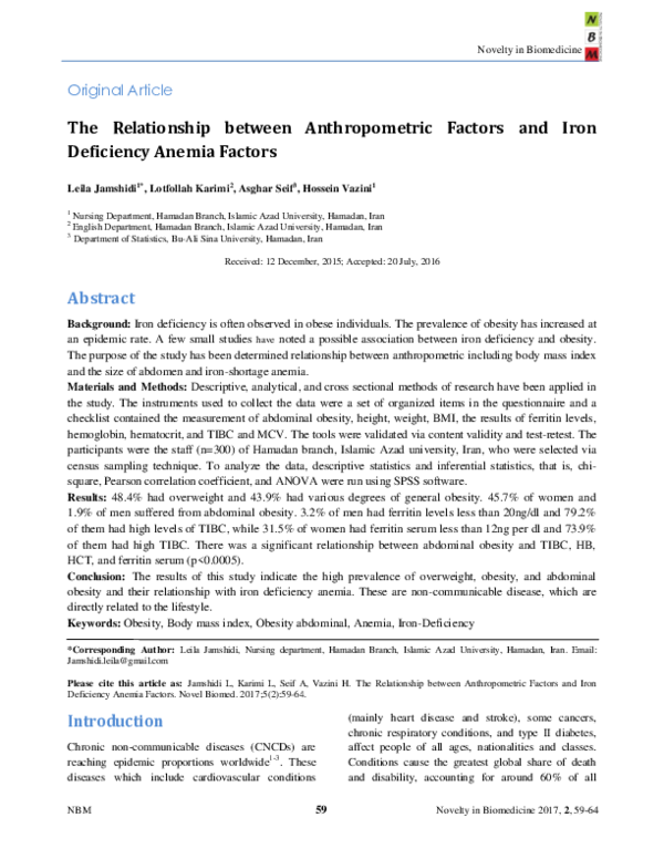 (PDF) The Relationship between Anthropometric Factors and Iron ...