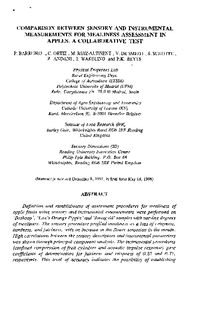 (PDF) Comparison Between Sensory and Instrumental Measurements for ...