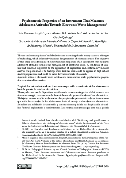 (PDF) Psychometric Properties of an Instrument That Measures Adolescent ...