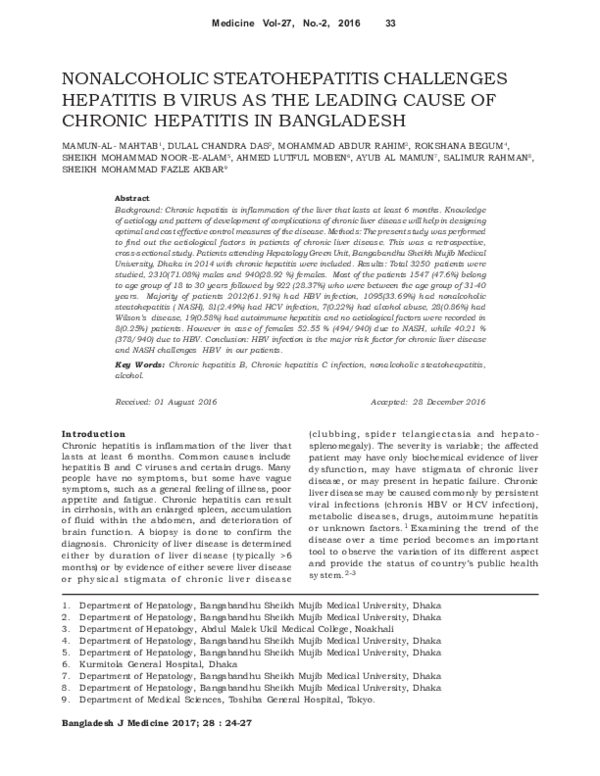 (PDF) Nonalcoholic Steatohepatitis Challenges Hepatitis B Virus as the ...