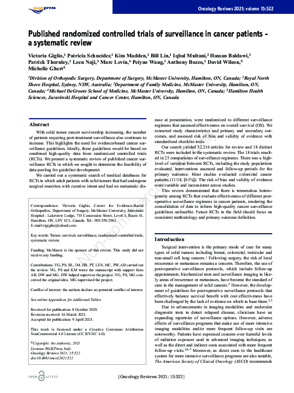 (PDF) Published randomized controlled trials of surveillance in cancer ...