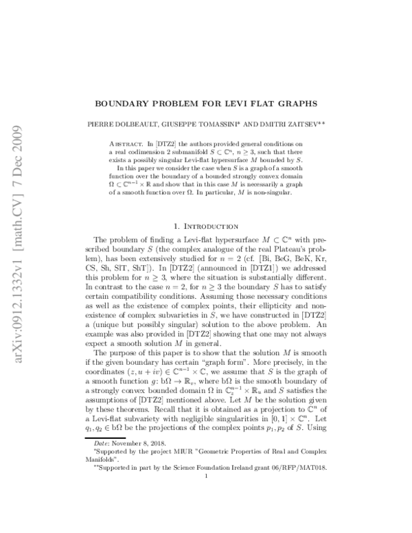 (PDF) Boundary problem for Levi flat graphs