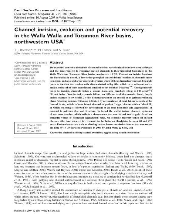 (PDF) Channel incision, evolution and potential recovery in the Walla ...