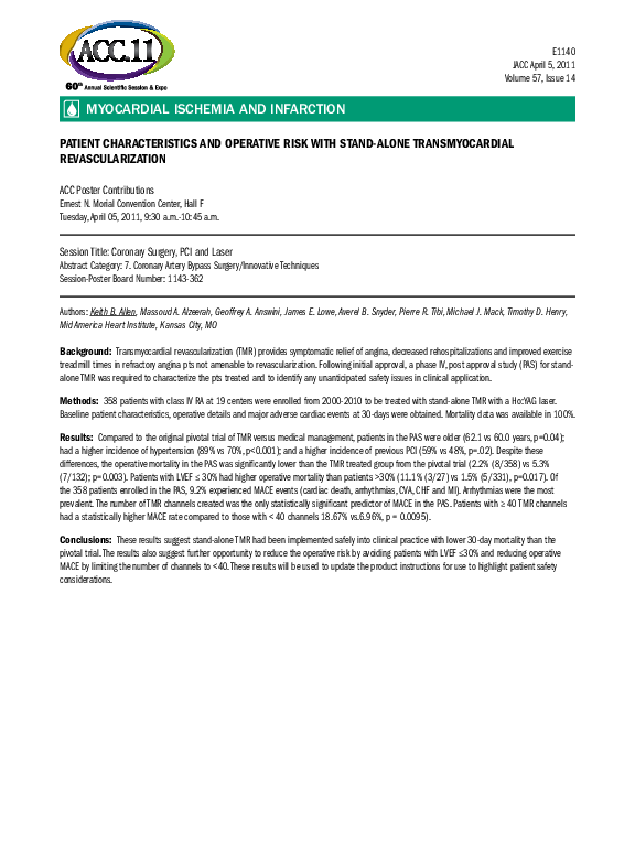 (PDF) Patient Characteristics and Operative Risk with Stand-Alone ...