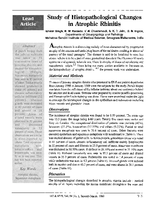 (PDF) Study of histopathological changes in atrophic rhinitis