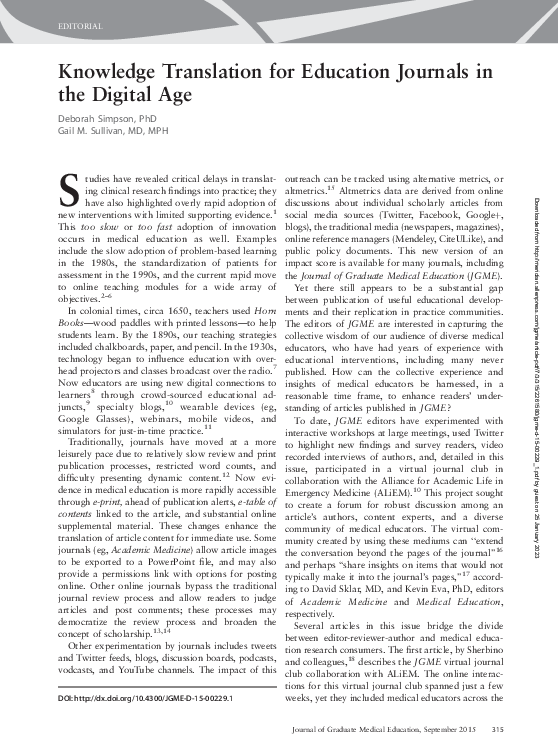(PDF) Knowledge Translation for Education Journals in the Digital Age