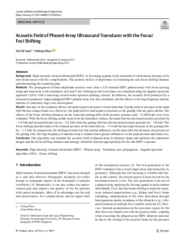 (PDF) Acoustic Field of Phased-Array Ultrasound Transducer with the ...