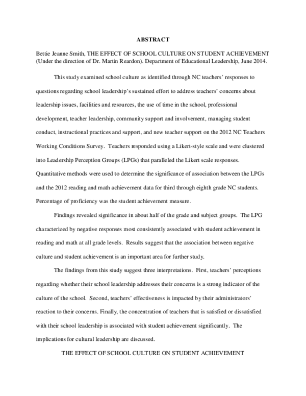 (PDF) The Effect of School Culture on Student Achievement