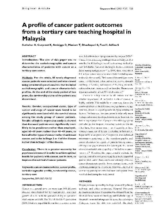 (PDF) A profile of cancer patient outcomes from a tertiary care ...