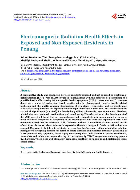 (PDF) Electromagnetic Radiation Health Effects in Exposed and Non ...