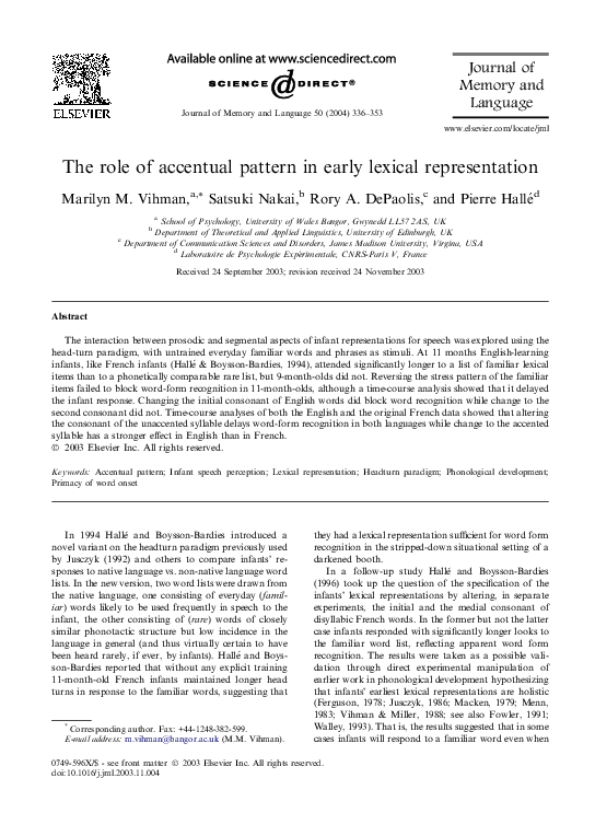 (PDF) The role of accentual pattern in early lexical representation