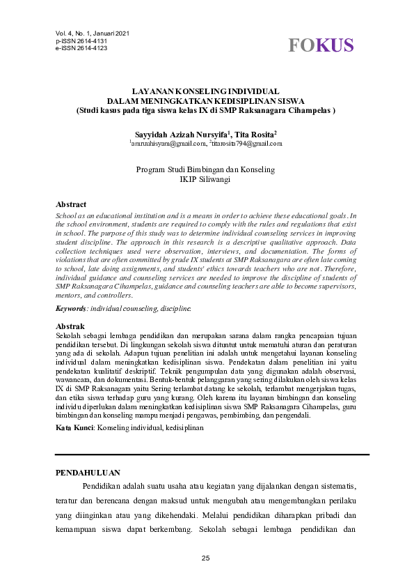 (PDF) LAYANAN KONSELING INDIVIDUAL DALAM MENINGKATKAN KEDISIPLINAN ...
