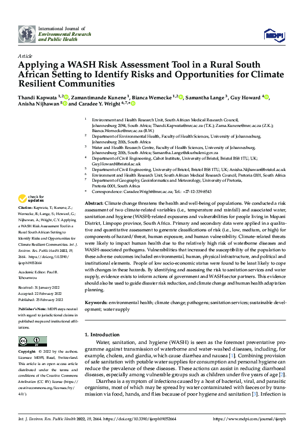 (PDF) Applying a WASH Risk Assessment Tool in a Rural South African ...