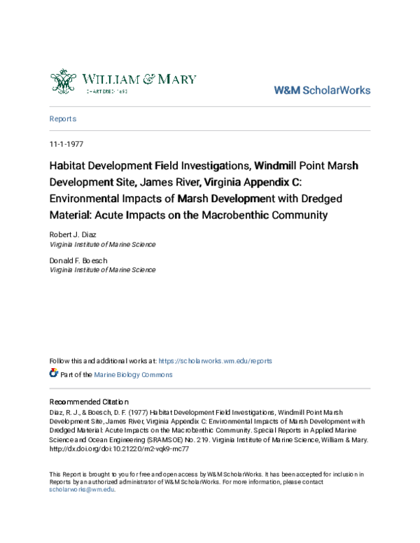 (PDF) Habitat Development Field Investigations, Windmill Point Marsh ...