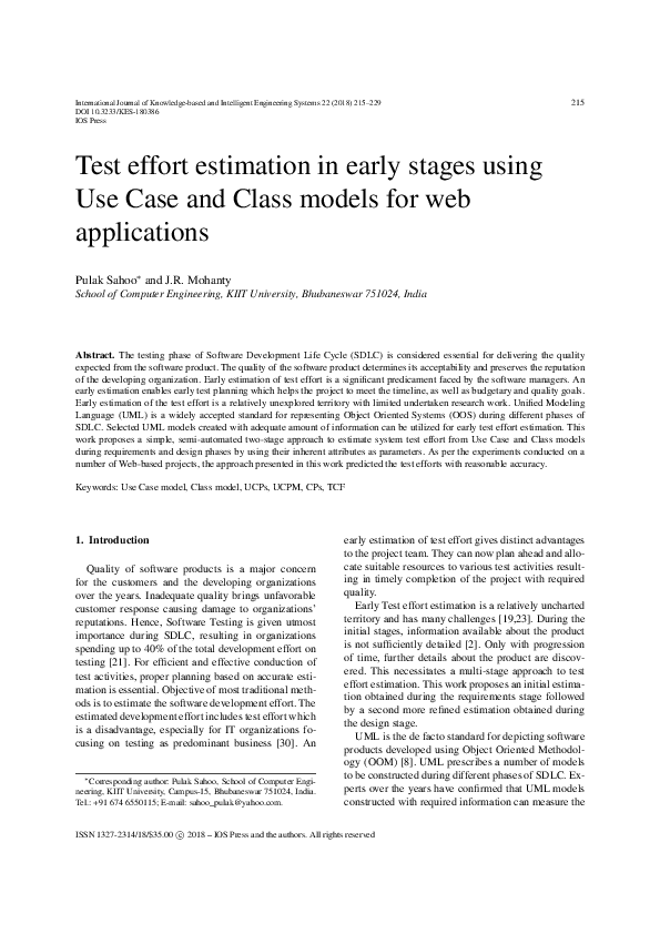 (PDF) Test effort estimation in early stages using Use Case and Class ...