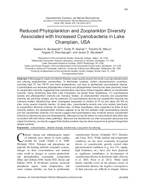 (PDF) Reduced Phytoplankton and Zooplankton Diversity Associated with ...