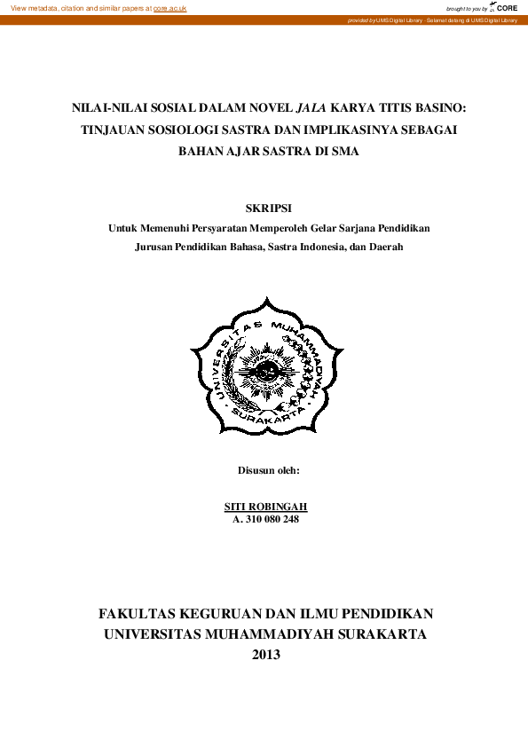 (PDF) Nilai-Nilai Sosial Dalam Novel Jala Karya Titis Basino: Tinjauan ...