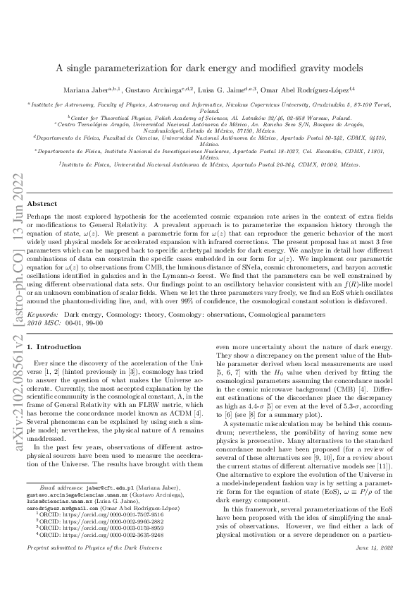 (PDF) A single parameterization for dark energy and modified gravity models