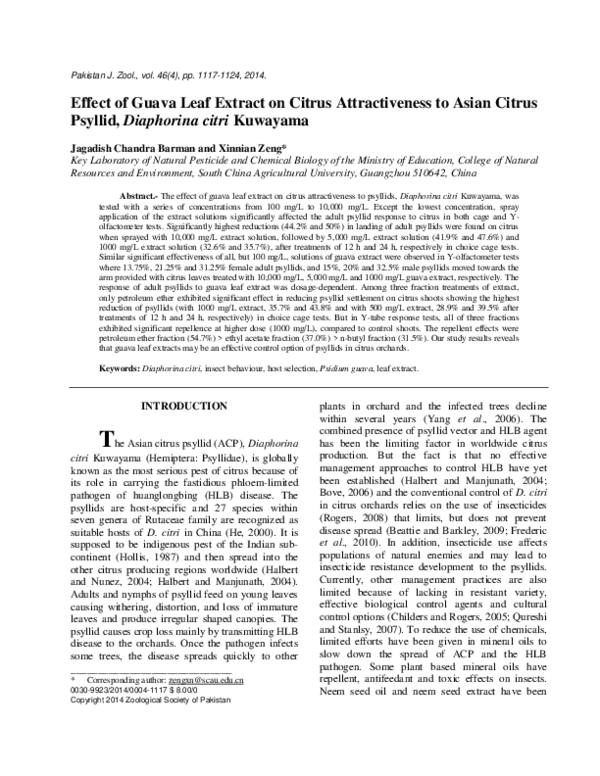 (PDF) Effect of guava leaf extract on citrus attractiveness to Asian ...