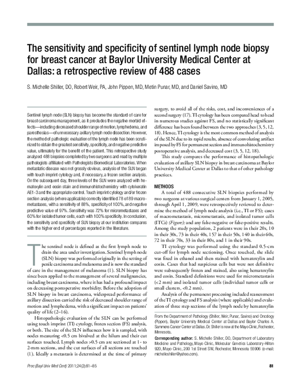 (PDF) The Sensitivity and Specificity of Sentinel Lymph Node Biopsy for ...