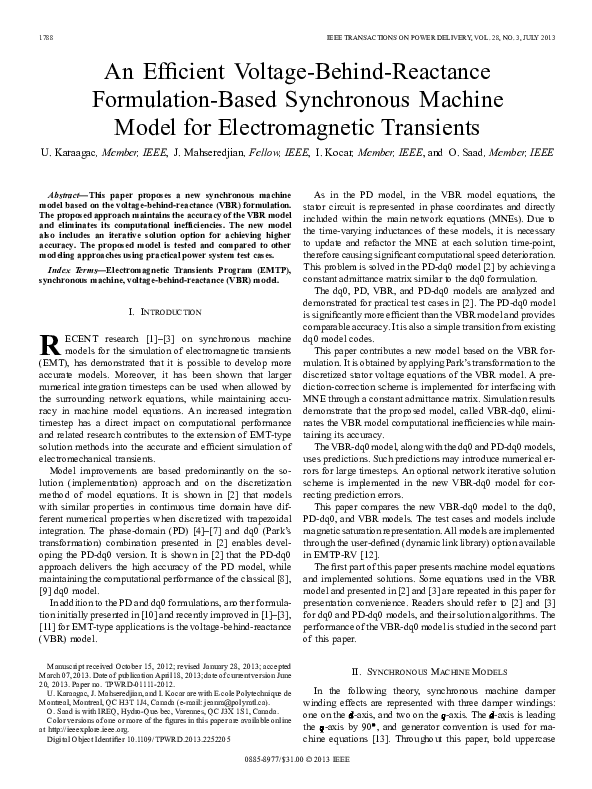 (PDF) An Efficient Voltage-Behind-Reactance Formulation-Based ...
