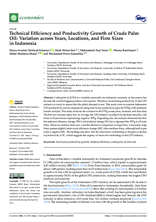 (PDF) Technical Efficiency and Productivity Growth of Crude Palm Oil ...