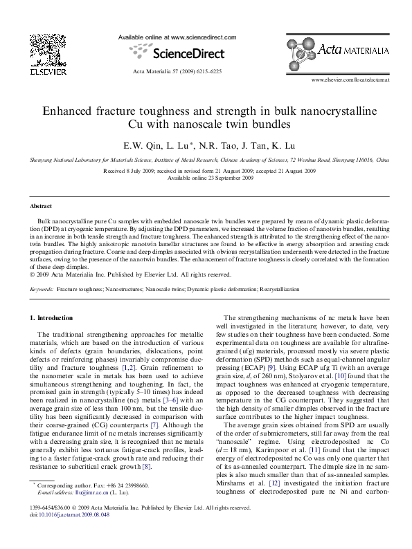 (PDF) Enhanced fracture toughness and strength in bulk nanocrystalline ...