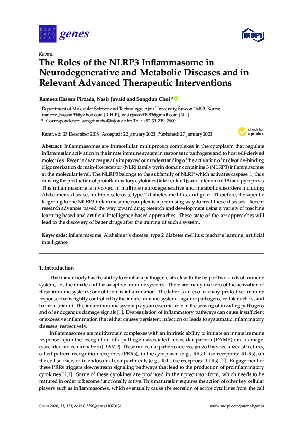 (PDF) The Roles of the NLRP3 Inflammasome in Neurodegenerative and ...