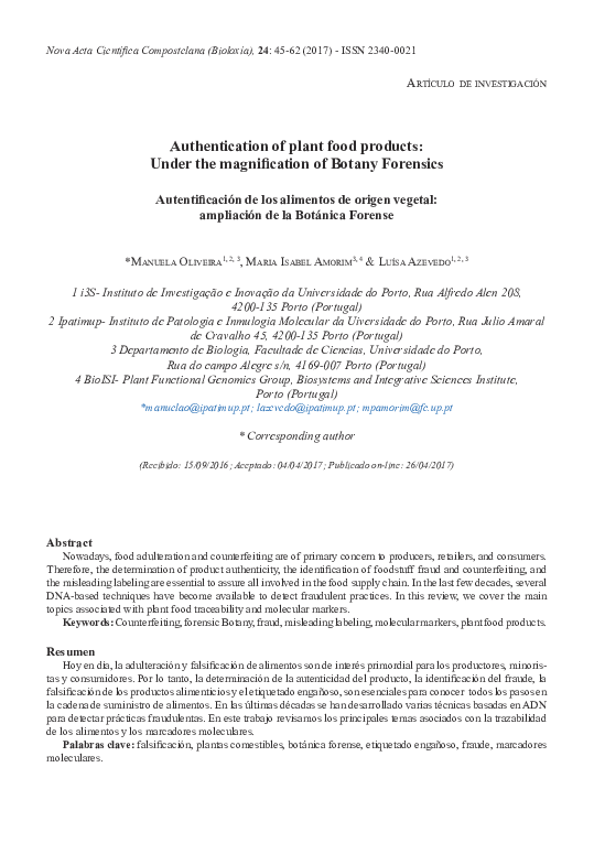 (PDF) Authentication of plant food products: Under the magnification of ...
