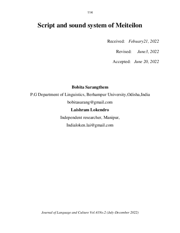 (PDF) Script and sound system of Meiteilon